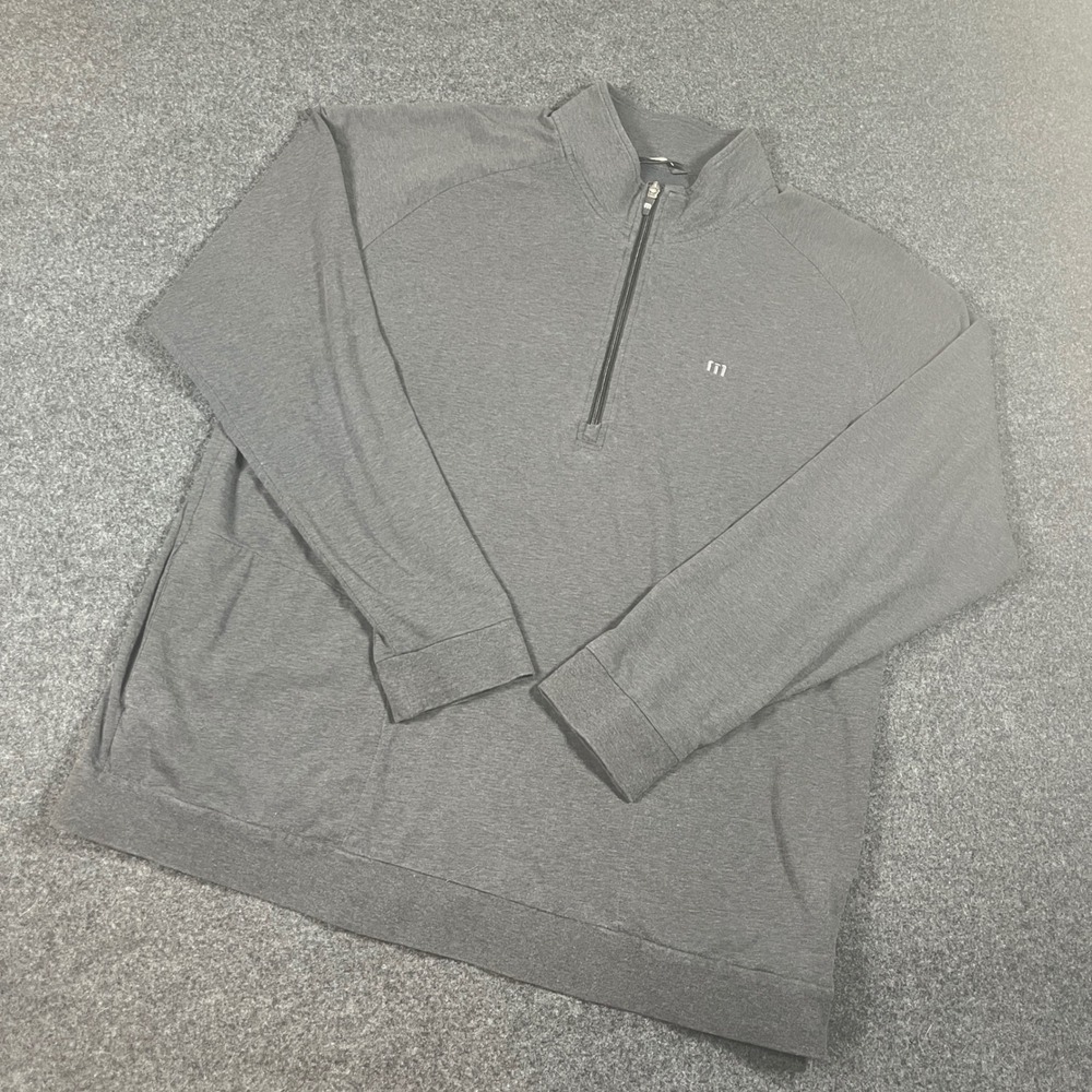 TravisMathew Mens XXL Grey Quarter Zip Pullover Golf Sweatshirt Heathered Mock